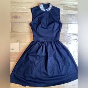 Love Moschino Black maxi Dress with rhinestone Embellished Collar